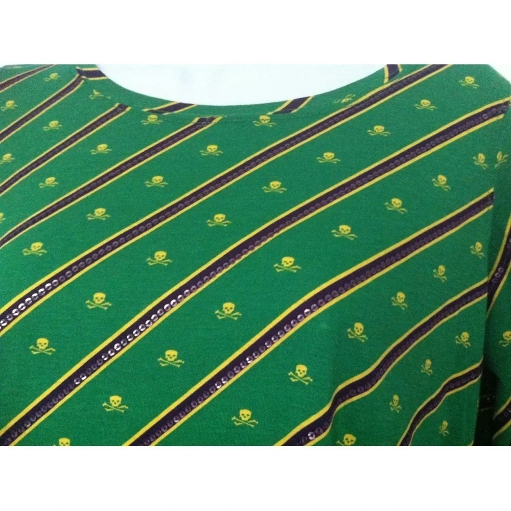 RALPH LAUREN kids skull crossbones print green long sleeve sequins top size M